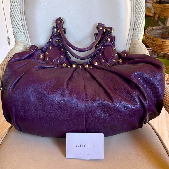 Authentic GUCCI Pelham Purple Studded Calfskin Leather Hobo Bag. Large. - Picture 5 of 12